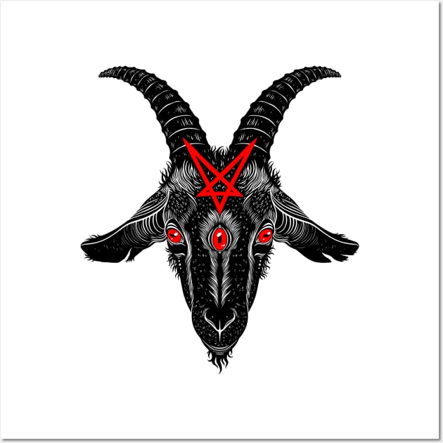 Satanic goat head with pentagram Wall Art by OccultOmaStore